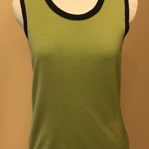 Kasper Green and Black Stretch Knit Blouse Top